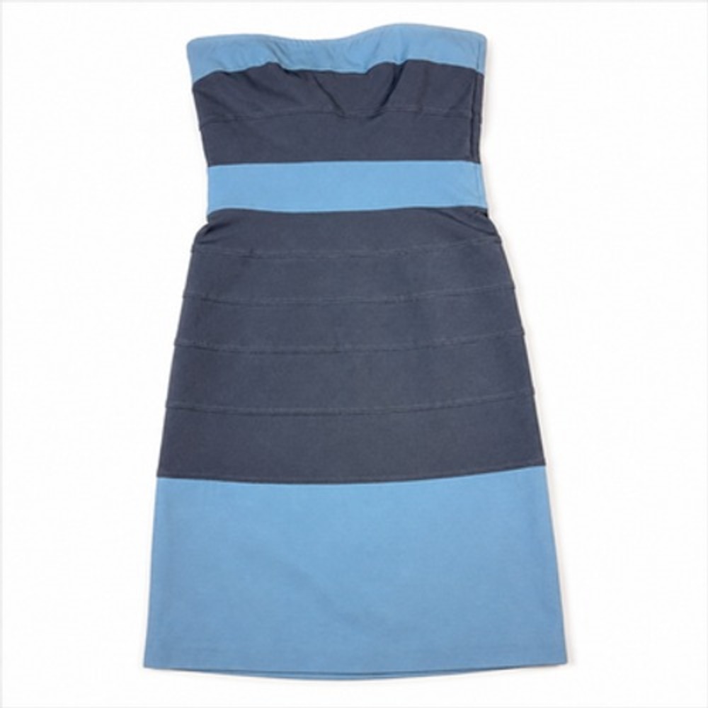 Maria Bianca Nero Dress Womens M Blue Colorblock Strapless Sheath Knee Length